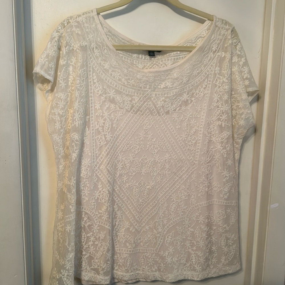 Ralph Lauren Lace Short Sleeve Top Size XL